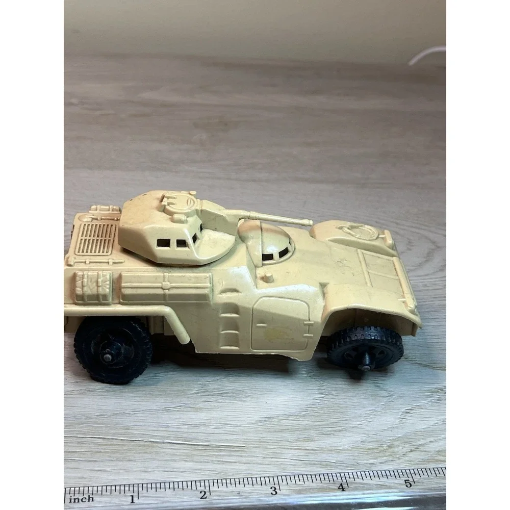 Vintage Toy Army Tank Vehicle Tan Plastic Wheels Processed Plastics Co USA